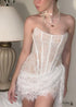 Women's Sexy Lace Mesh Off-Shoulder Tube Top Semi-Sheer Bodycon Dress